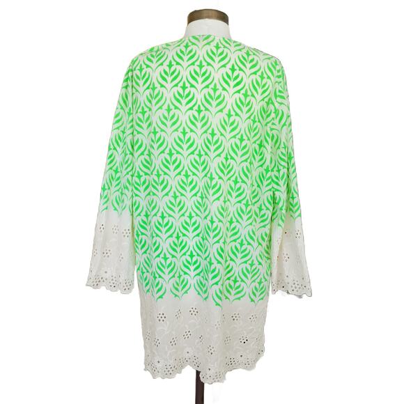 Roberta Roller Rabbit Green Ivory Eyelet Tunic Size XL Boho Beach Coverup - Picture 2 of 8